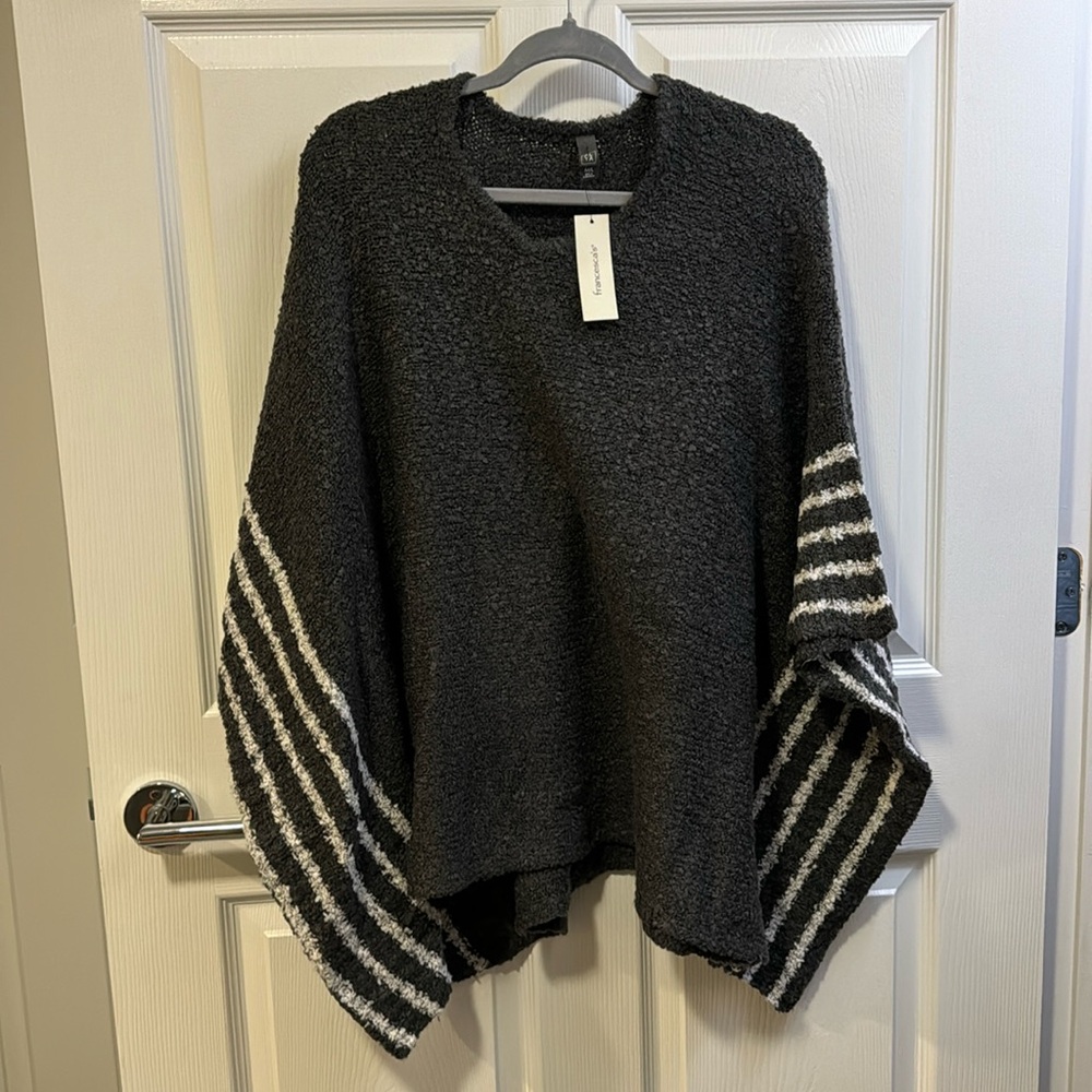 Grey V-neck striped sweater
